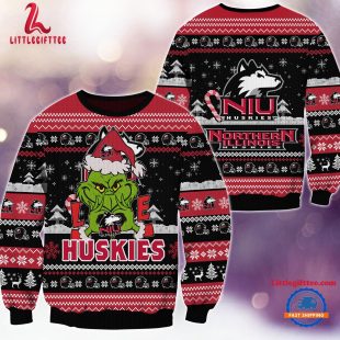 NCAA Northern Illinois Huskies Grinch Lover Santa Hats Ugly Christmas Sweater