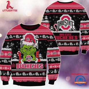 NCAA Ohio State Buckeyes Grinch Lover Santa Hats Ugly Christmas Sweater