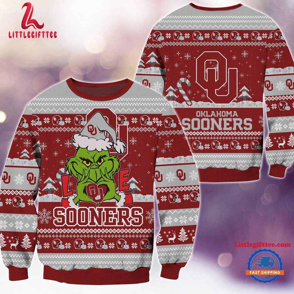 NCAA Oklahoma Sooners Grinch Lover Santa Hats Ugly Christmas Sweater