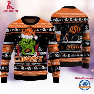 NCAA Oklahoma State Cowboys Grinch Lover Santa Hats Ugly Christmas Sweater