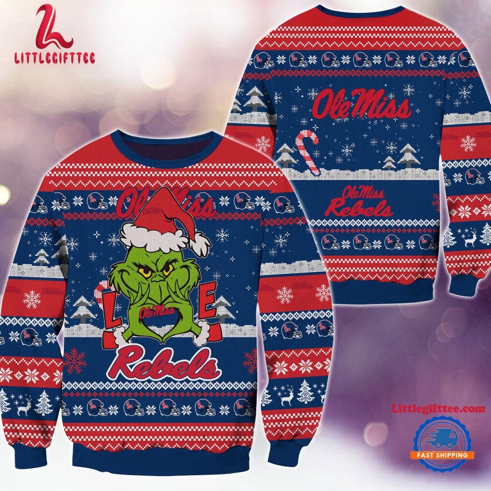 NCAA Ole Miss Rebels Grinch Lover Santa Hats Ugly Christmas Sweater