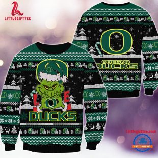 NCAA Oregon Ducks Grinch Lover Santa Hats Ugly Christmas Sweater