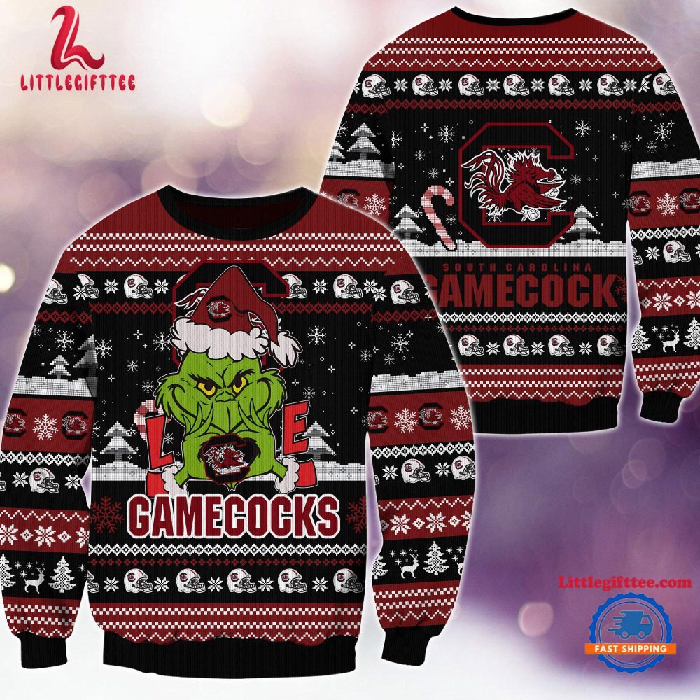 NCAA South Carolina Gamecocks Grinch Lover Santa Hats Ugly Christmas Sweater