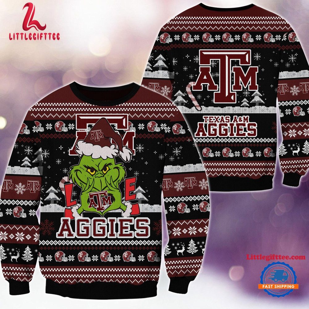 NCAA Texas AM Aggies Grinch Lover Santa Hats Ugly Christmas Sweater