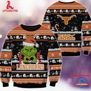 NCAA Texas Longhorns Grinch Lover Santa Hats Ugly Christmas Sweater