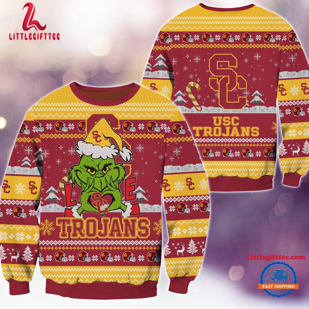 NCAA USC Trojans Grinch Lover Santa Hats Ugly Christmas Sweater