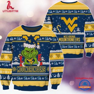 NCAA West Virginia Mountaineers Grinch Lover Santa Hats Ugly Christmas Sweater