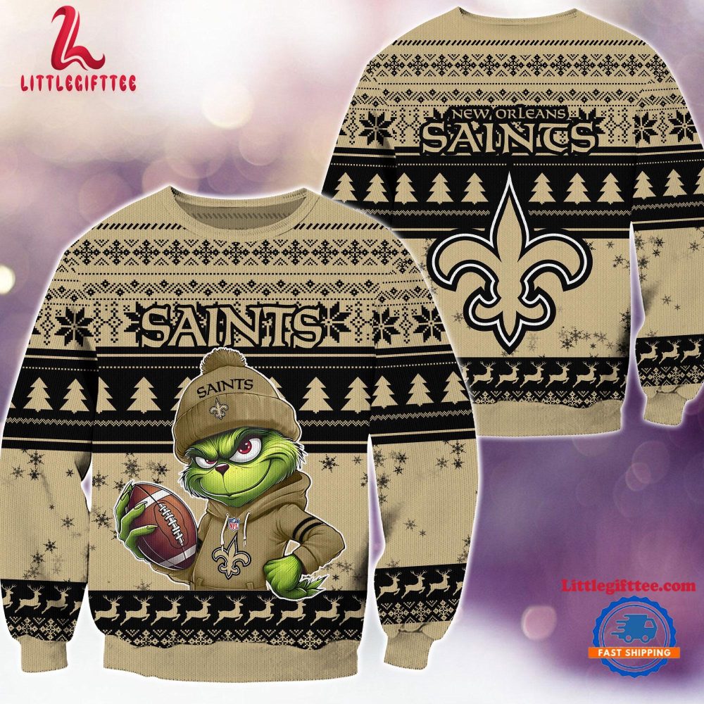 New Orleans Saints 2024 NFL Christmas Grinch Football Limited Edition Ugly Christmas Sweater