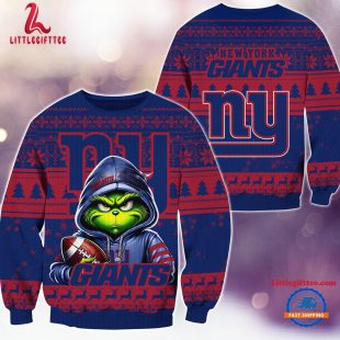 New York Giants 2024 NFL Football Christmas x Grinch Ugly Christmas Sweater