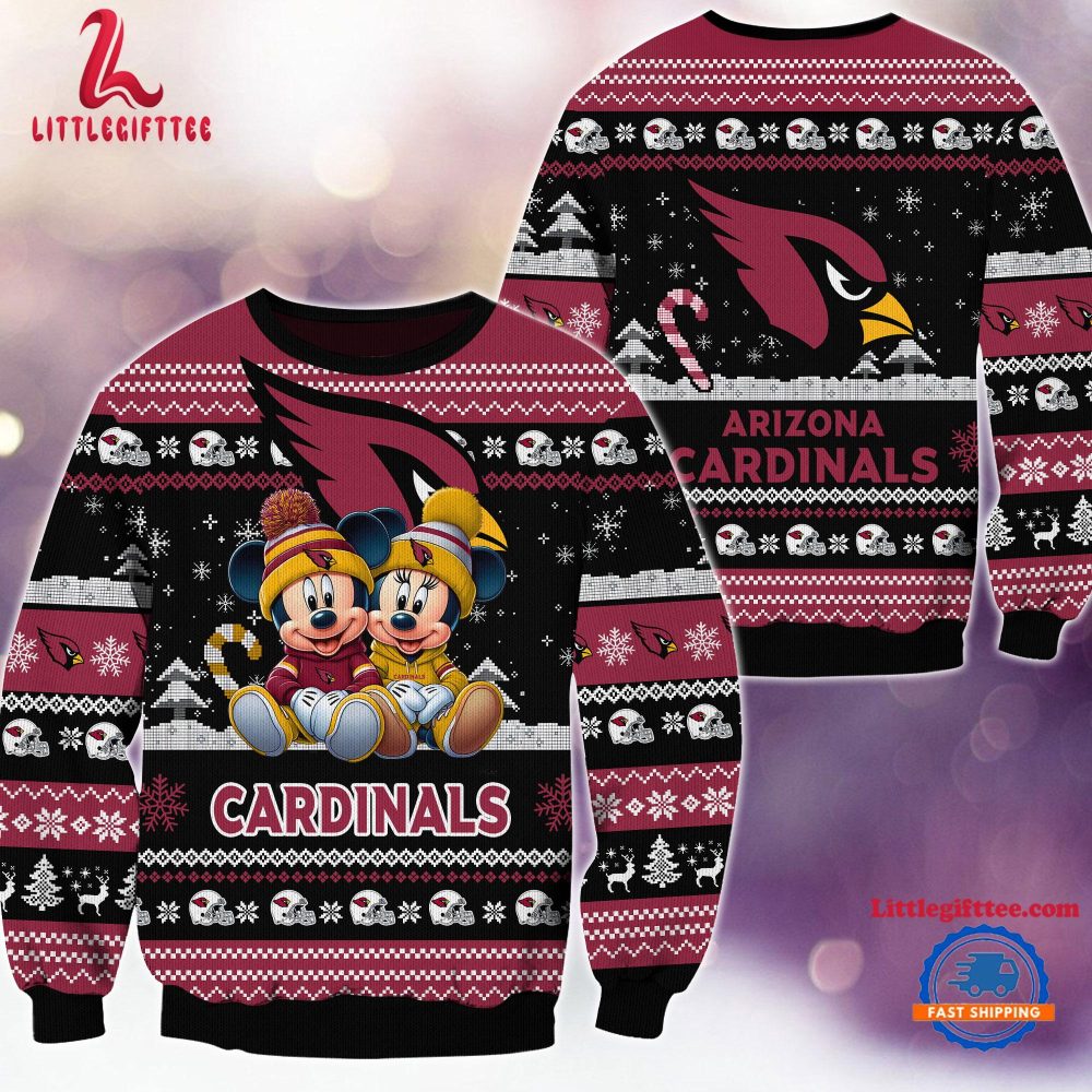 NFL Arizona Cardinals x Mickey Minnie Ugly Christmas Sweater, Football Mickey Xmas Sweater