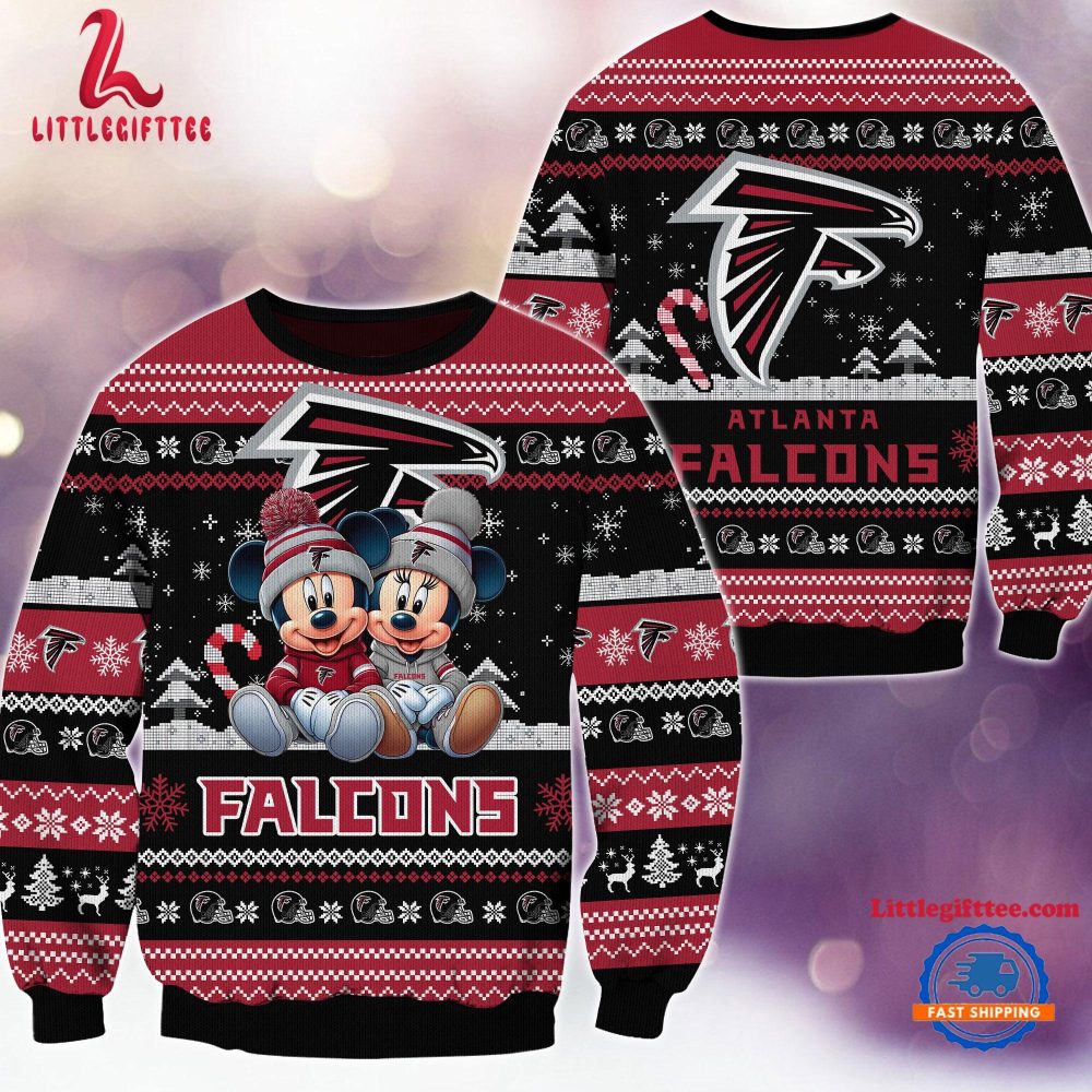 NFL Atlanta Falcons x Mickey Minnie Ugly Christmas Sweater, Football Mickey Xmas Sweater