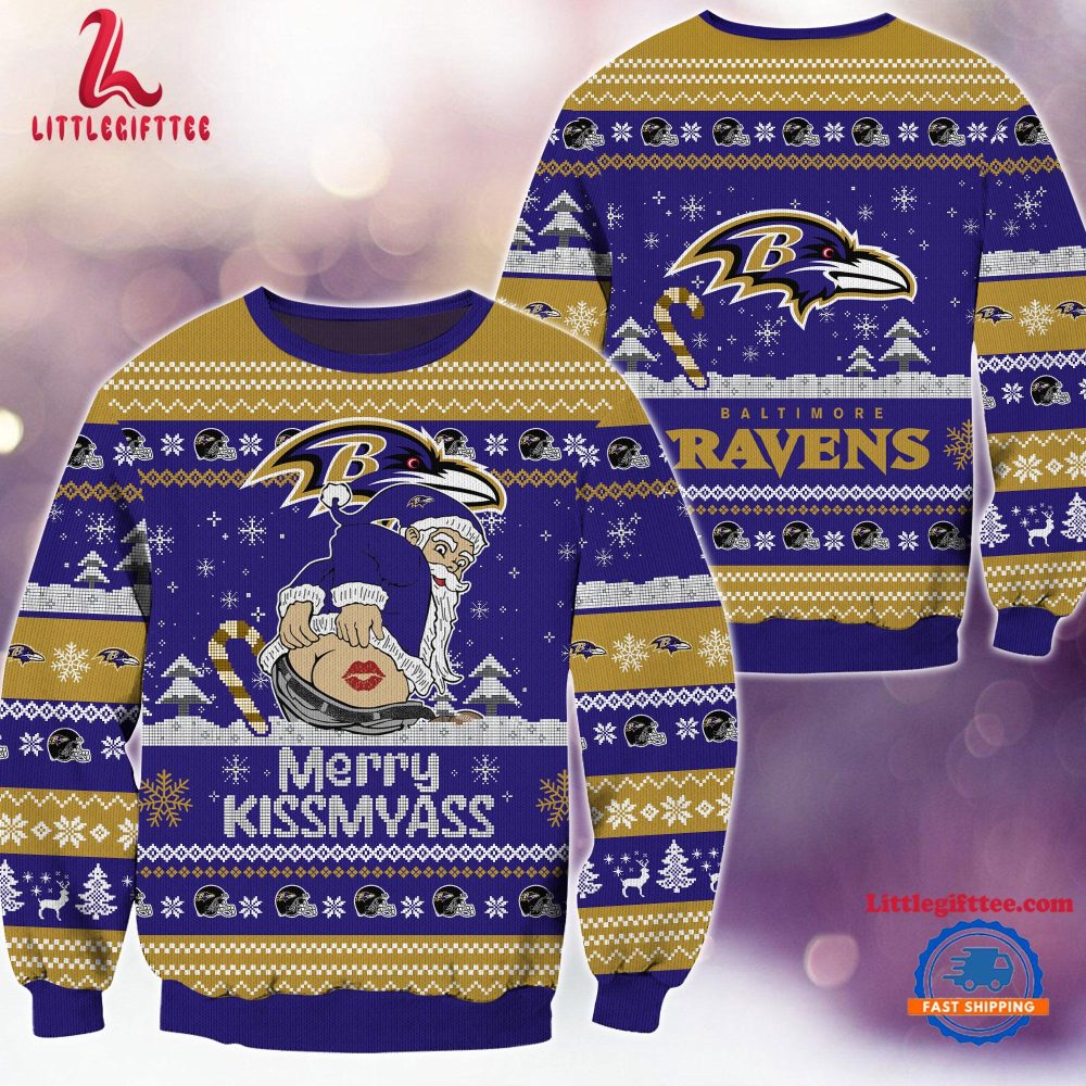 NFL Baltimore Ravens Sata Claus Football Special Merrykissmyass Ugly Christmas Sweater