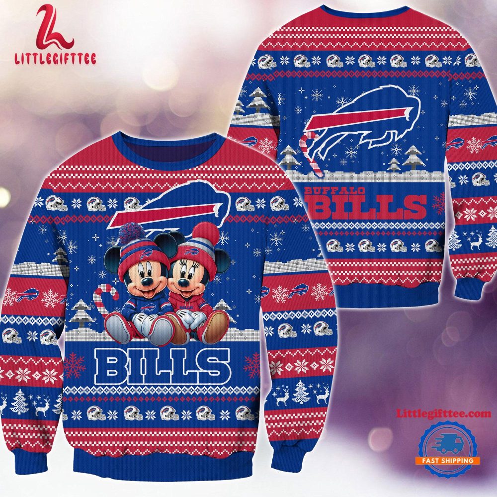 NFL Buffalo Bills x Mickey Minnie Ugly Christmas Sweater, Football Mickey Xmas Sweater