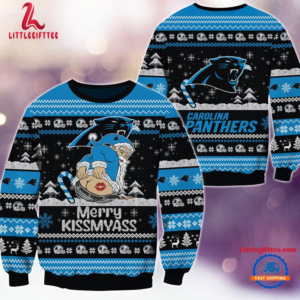 NFL Carolina Panthers Sata Claus Football Special Merrykissmyass Ugly Christmas Sweater