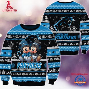 NFL Carolina Panthers x Mickey Minnie Ugly Christmas Sweater, Football Mickey Xmas Sweater