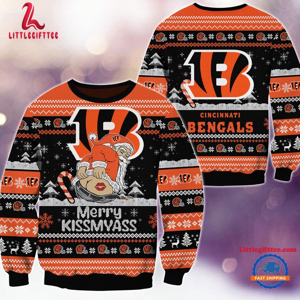 NFL Cincinnati Bengals Sata Claus Football Special Merrykissmyass Ugly Christmas Sweater