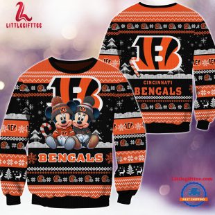 NFL Cincinnati Bengals x Mickey Minnie Ugly Christmas Sweater, Football Mickey Xmas Sweater