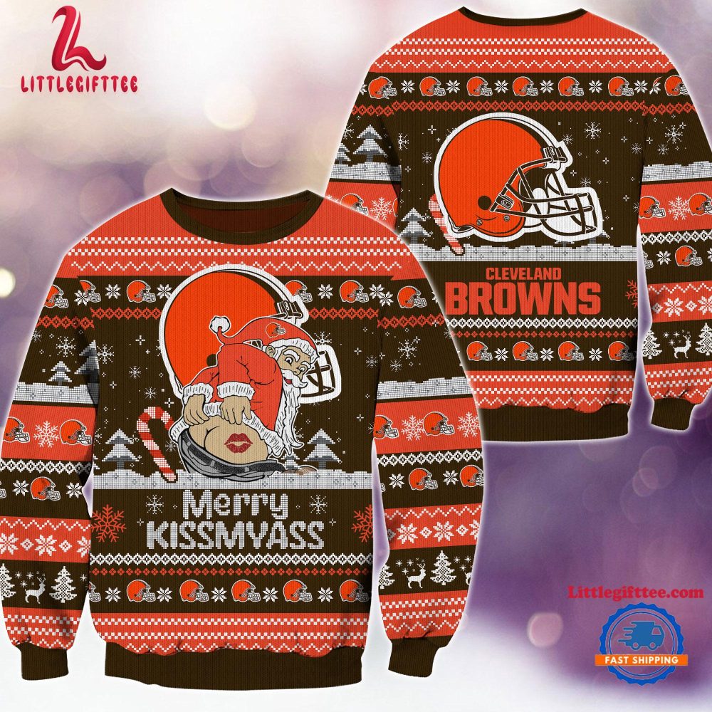 NFL Cleveland Browns Sata Claus Football Special Merrykissmyass Ugly Christmas Sweater