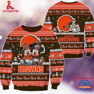 NFL Cleveland Browns x Mickey Minnie Ugly Christmas Sweater, Football Mickey Xmas Sweater