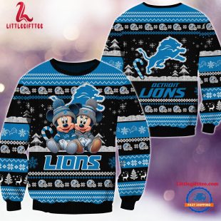 NFL Detroit Lions x Mickey Minnie Ugly Christmas Sweater, Football Mickey Xmas Sweater