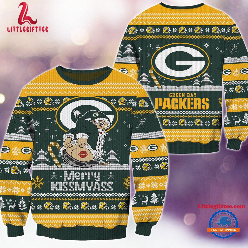 NFL Green Bay Packers Sata Claus Football Special Merrykissmyass Ugly Christmas Sweater