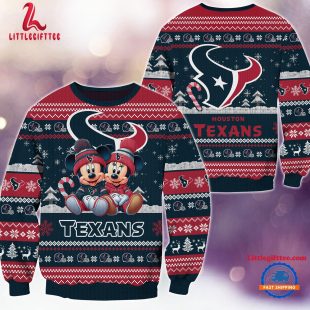 NFL Houston Texans x Mickey Minnie Ugly Christmas Sweater, Football Mickey Xmas Sweater