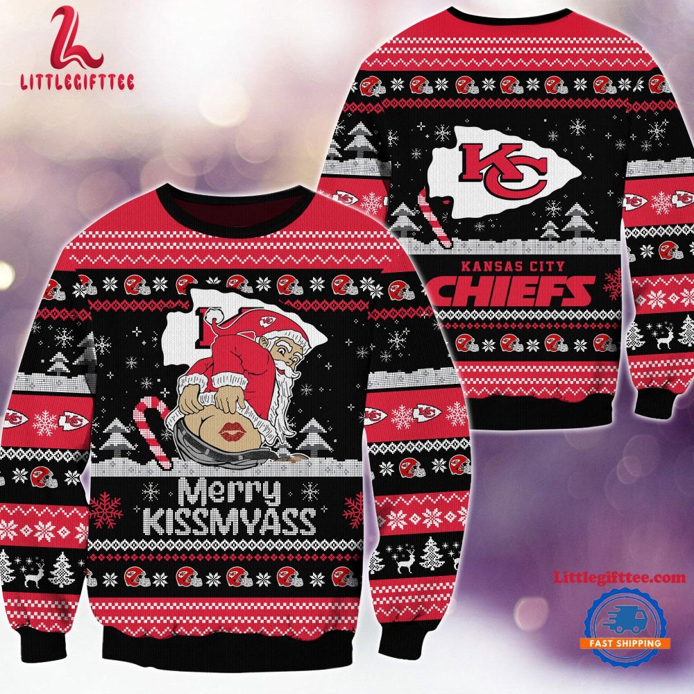 NFL Kansas City Chiefs Sata Claus Football Special Merrykissmyass Ugly Christmas Sweater