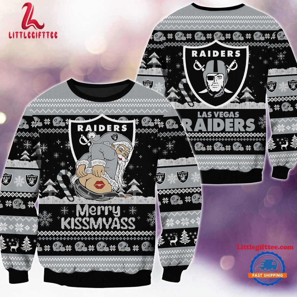 NFL Las Vegas Raiders Sata Claus Football Special Merrykissmyass Ugly Christmas Sweater