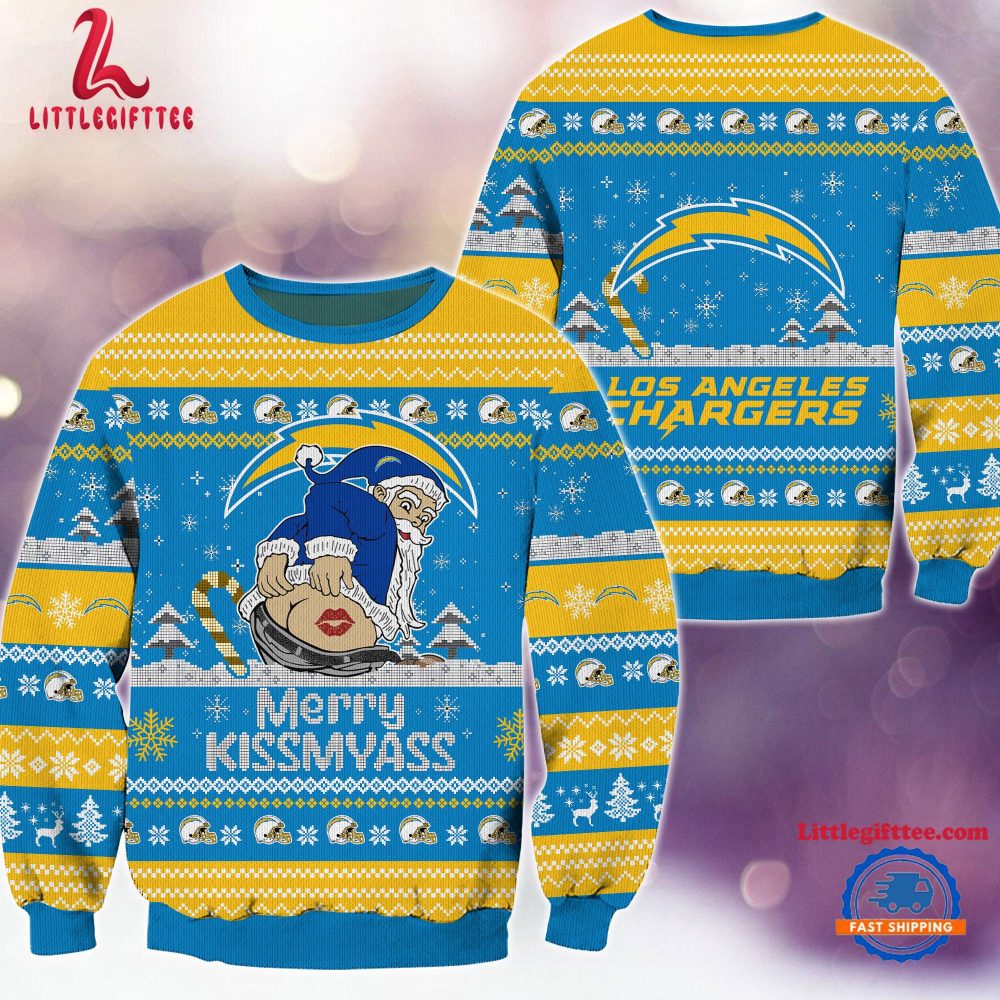 NFL Los Angeles Chargers Sata Claus Football Special Merrykissmyass Ugly Christmas Sweater