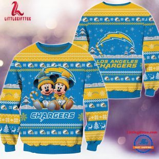 NFL Los Angeles Chargers x Mickey Minnie Ugly Christmas Sweater, Football Mickey Xmas Sweater