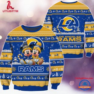 NFL Los Angeles Rams x Mickey Minnie Ugly Christmas Sweater, Football Mickey Xmas Sweater