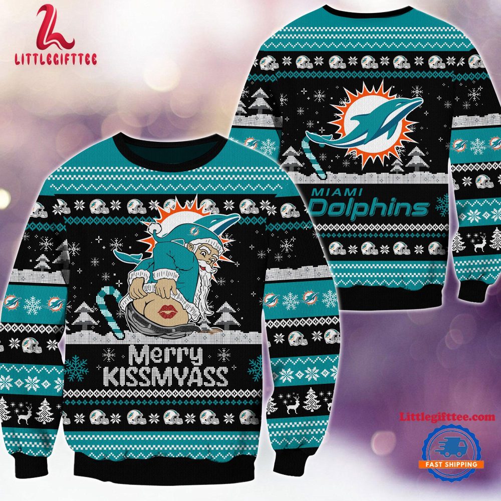 NFL Miami Dolphins Sata Claus Football Special Merrykissmyass Ugly Christmas Sweater