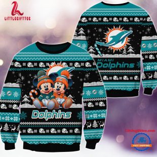 NFL Miami Dolphins x Mickey Minnie Ugly Christmas Sweater, Football Mickey Xmas Sweater