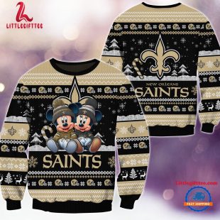 NFL New Orleans Saints x Mickey Minnie Ugly Christmas Sweater, Football Mickey Xmas Sweater