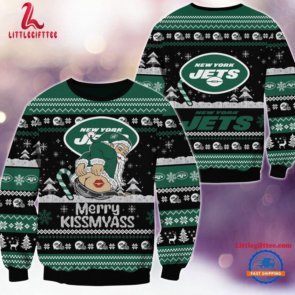 NFL New York Jets Sata Claus Football Special Merrykissmyass Ugly Christmas Sweater