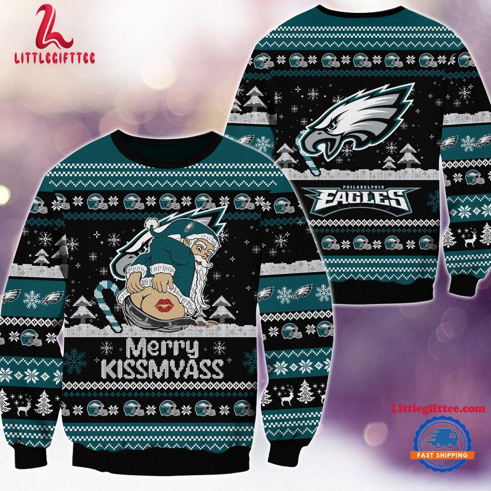 NFL Philadelphia Eagles Sata Claus Football Special Merrykissmyass Ugly Christmas Sweater