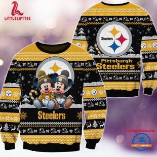 NFL Pittsburgh Steelers x Mickey Minnie Ugly Christmas Sweater, Football Mickey Xmas Sweater