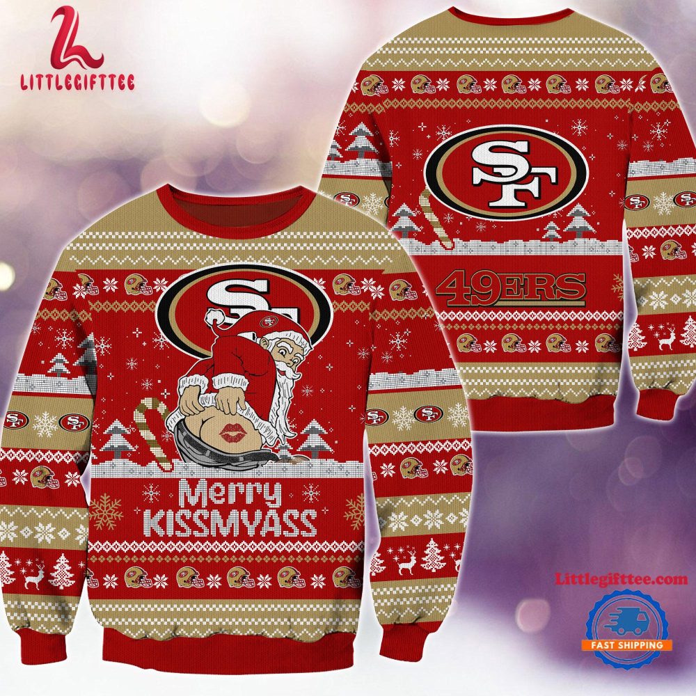 NFL San Francisco 49ers Sata Claus Football Special Merrykissmyass Ugly Christmas Sweater