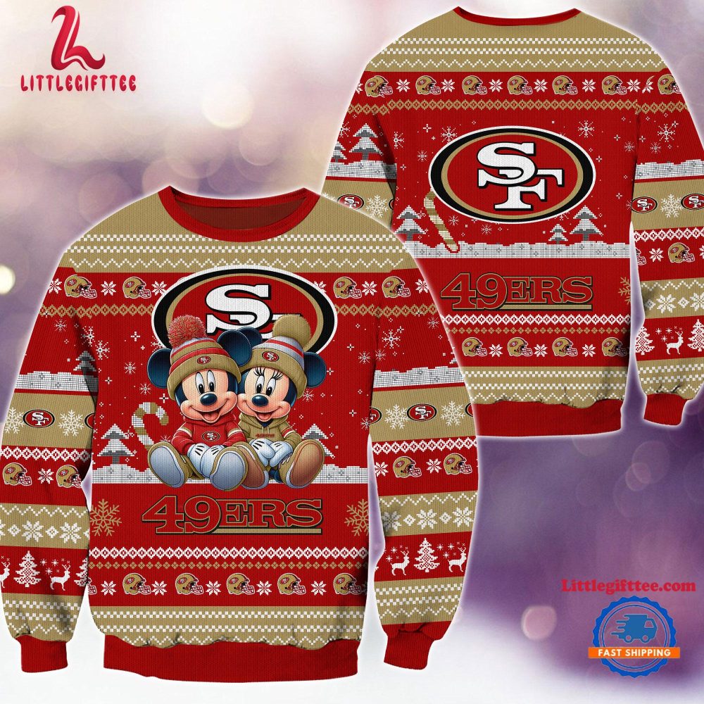 NFL San Francisco 49ers x Mickey Minnie Ugly Christmas Sweater, Football Mickey Xmas Sweater