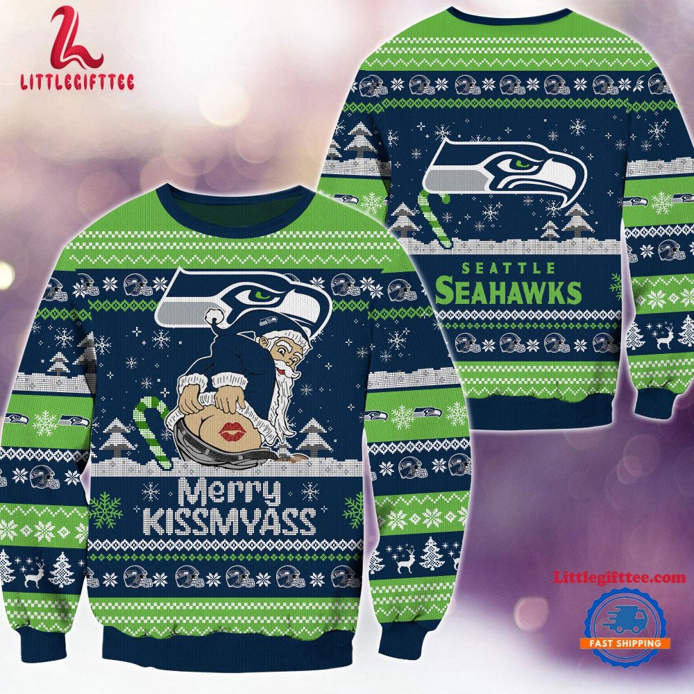 NFL Seattle Seahawks Sata Claus Football Special Merrykissmyass Ugly Christmas Sweater