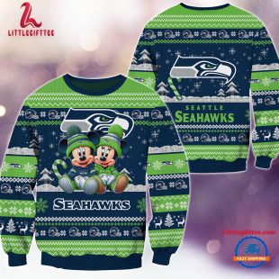 NFL Seattle Seahawks x Mickey Minnie Ugly Christmas Sweater, Football Mickey Xmas Sweater