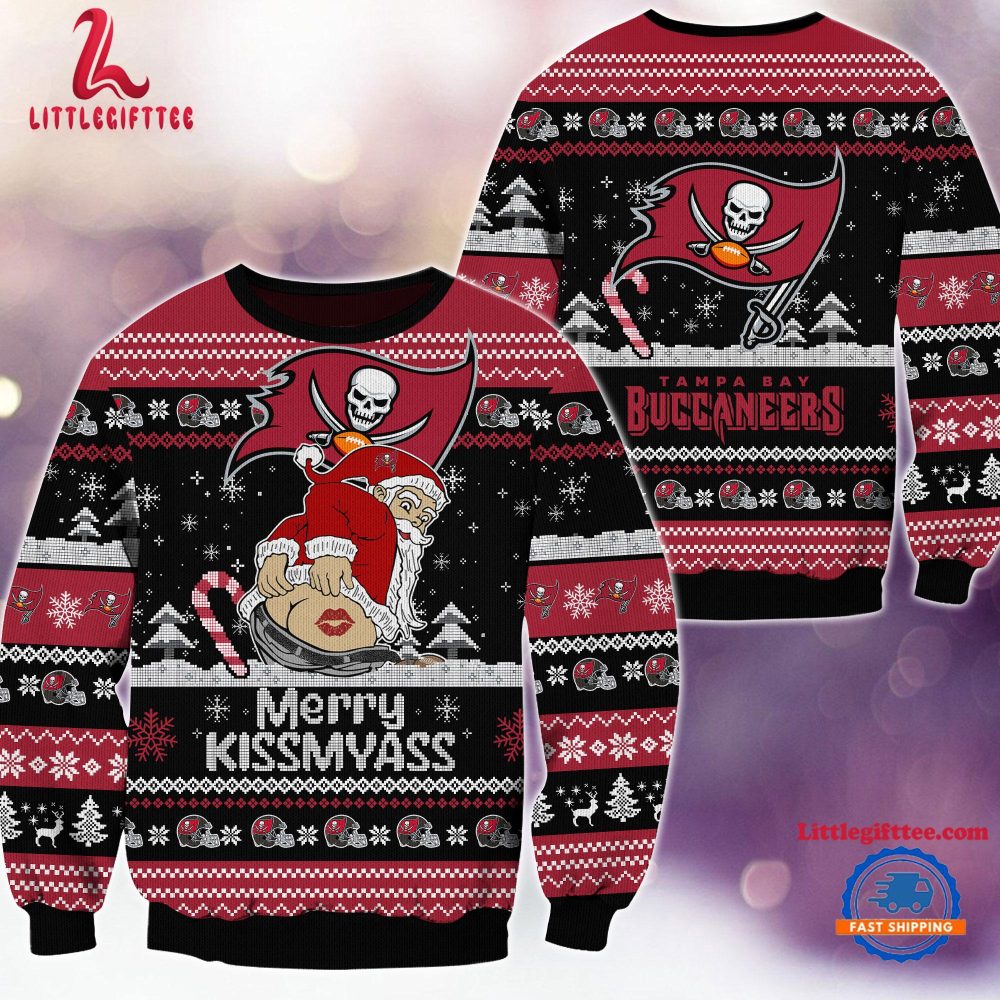 NFL Tampa Bay Buccaneers Sata Claus Football Special Merrykissmyass Ugly Christmas Sweater