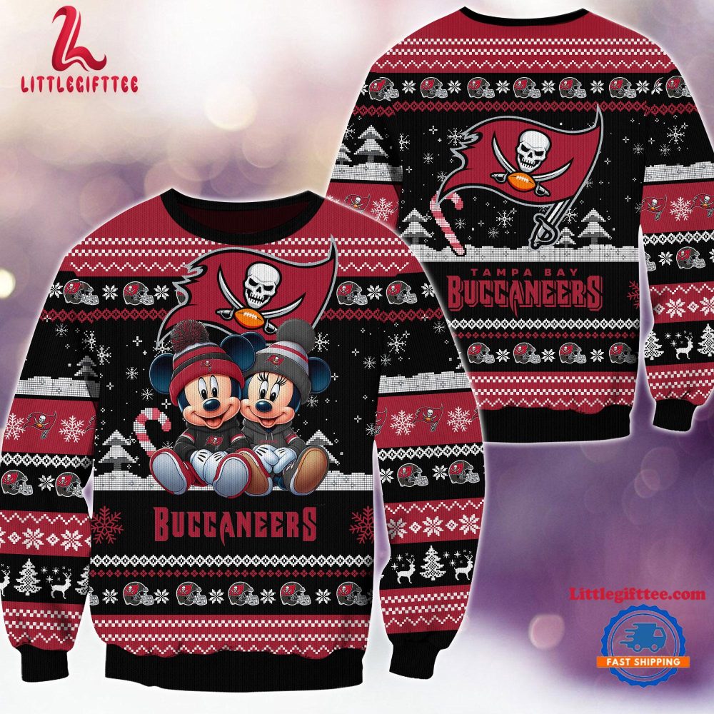 NFL Tampa Bay Buccaneers x Mickey Minnie Ugly Christmas Sweater, Football Mickey Xmas Sweater