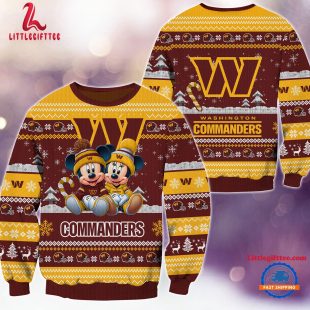 NFL Washington Commanders x Mickey Minnie Ugly Christmas Sweater, Football Mickey Xmas Sweater