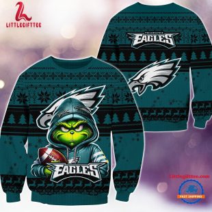 Philadelphia Eagles 2024 NFL Football Christmas x Grinch Ugly Christmas Sweater