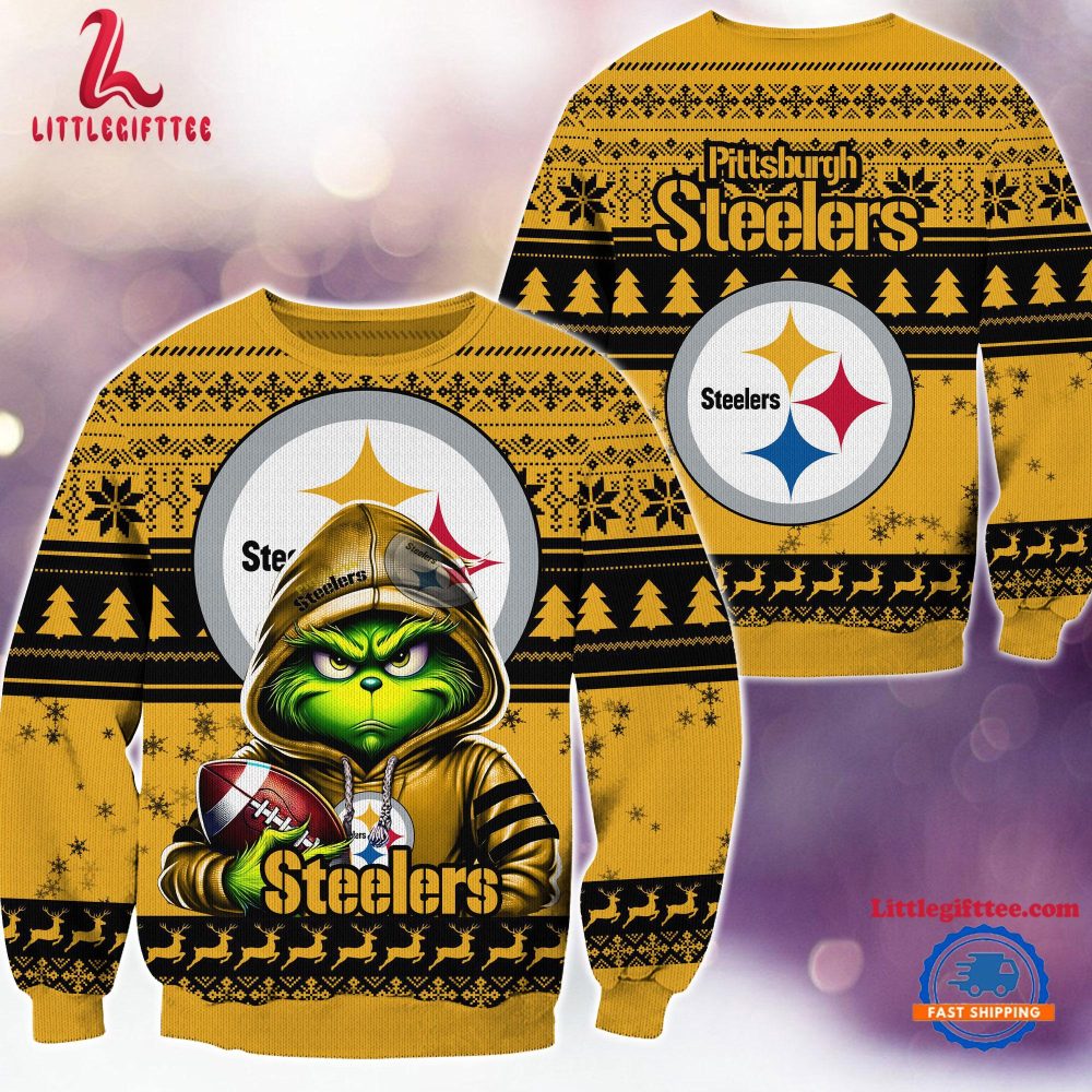 Pittsburgh Steelers 2024 NFL Football Christmas x Grinch Ugly Christmas Sweater