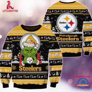 Pittsburgh Steelers NFL 2024 Grinch Lover Santa Hats Ugly Christmas Sweater