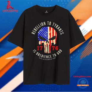 Rebellion to Tyrants is Obedience to God 1776 Skull American Flag T Shirt