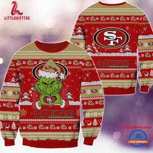 San Francisco 49ers NFL 2024 Grinch Lover Santa Hats Ugly Christmas Sweater