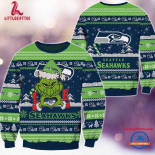 Seattle Seahawks NFL 2024 Grinch Lover Santa Hats Ugly Christmas Sweater